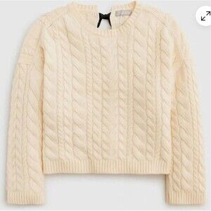 J. Crew Cropped Sweater Womens Small Cable-knit Tie-Back Cream Preppy Feminine